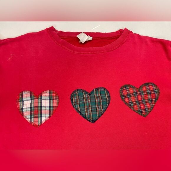 VINTAGE Heart Logo Sweatshirt Women Small Red Distressed 90s - Picture 2 of 15